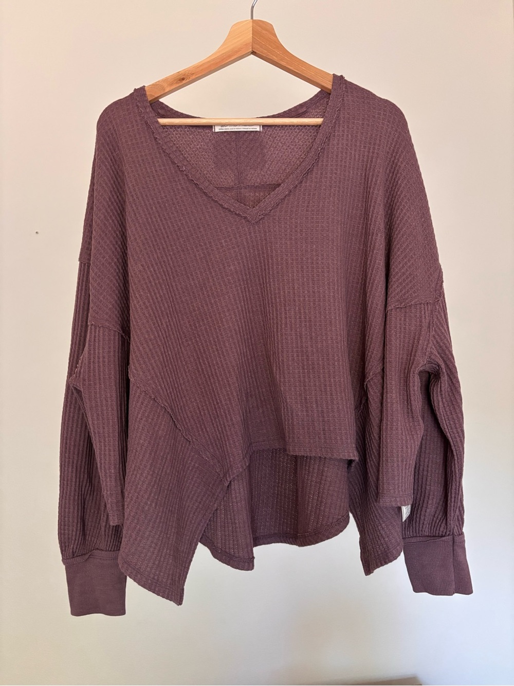 We The Free Plum Waffle V‑Neck Sweatshirt